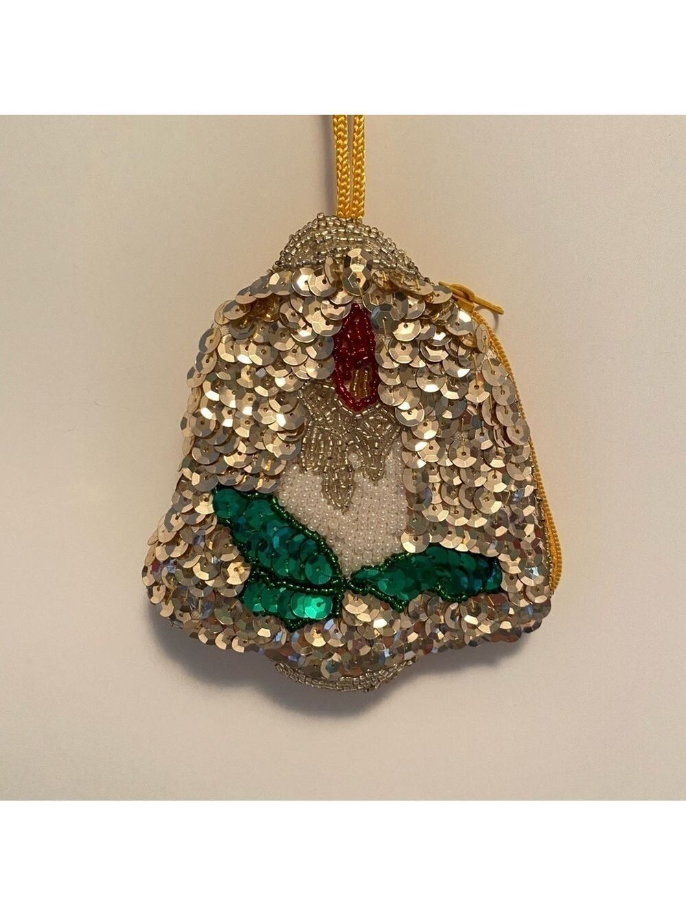 Sequin Beaded Christmas Bell/ Candle Ornament Money Gift Card Holder Coin Purse